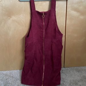 Maroon Corduroy Zip Up Dress